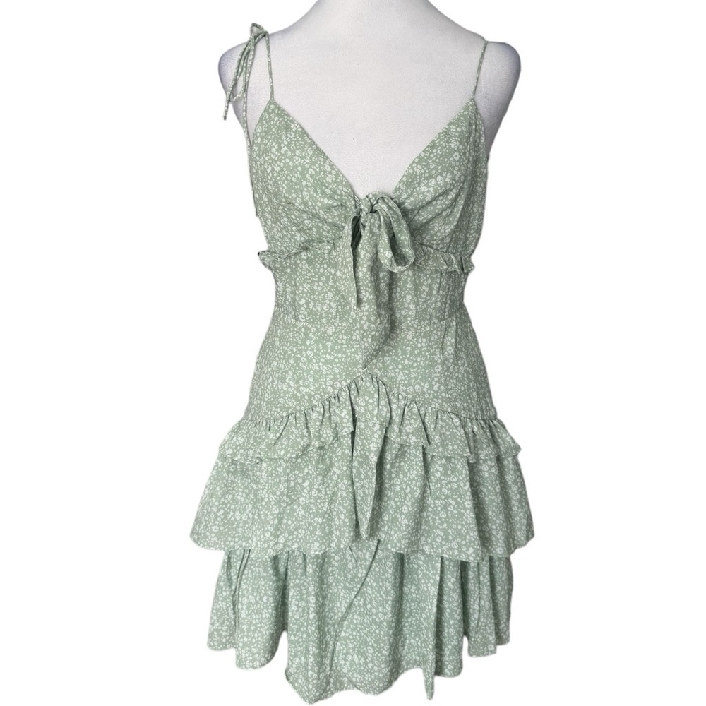 Storia Mini Dress Coquette Fairycore Cottagecore Green Floral Garden Tea Party